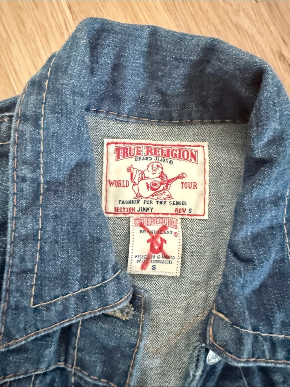 True Religion Men's Denim Jeans jacket  with Red Logo Patch